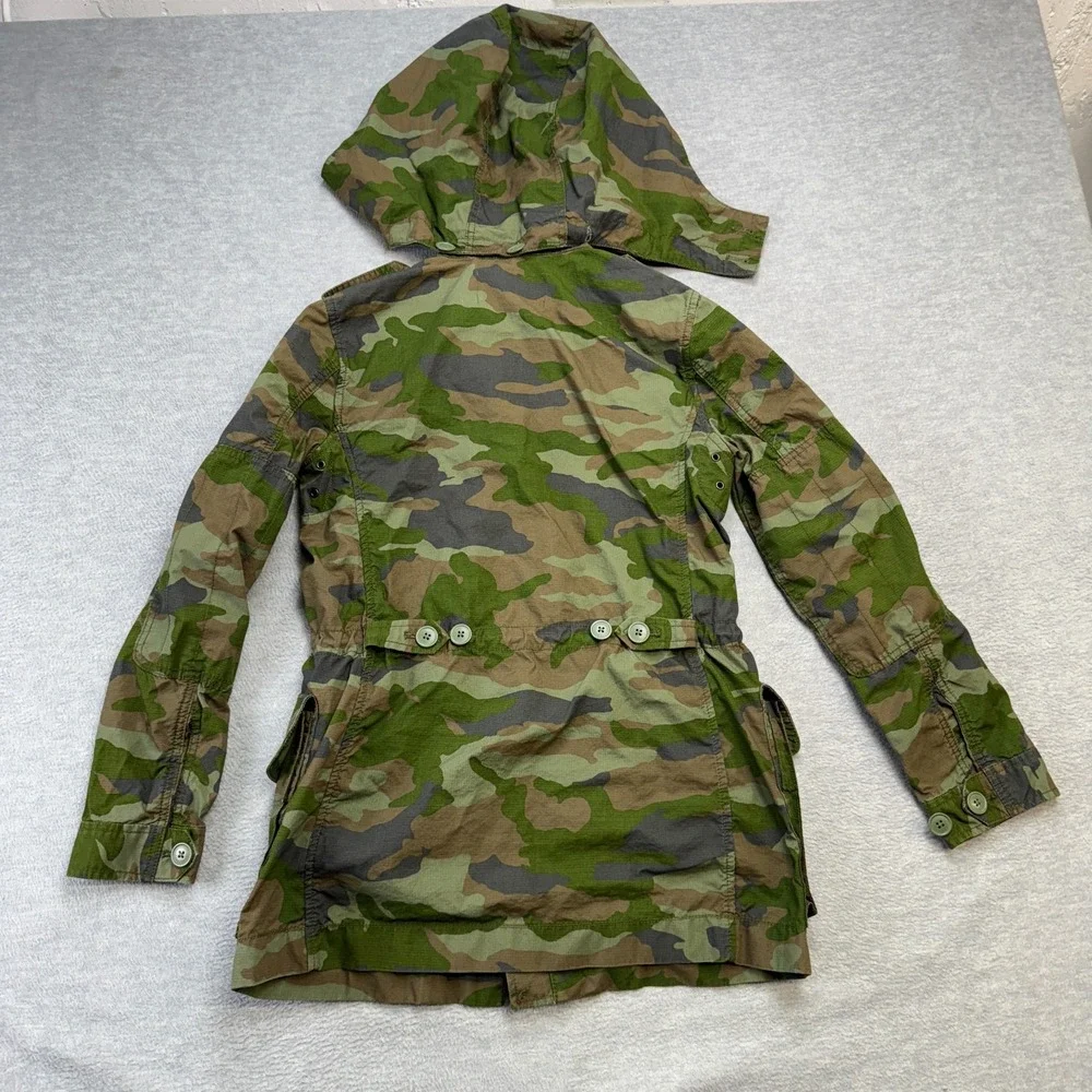 J Crew Jacket Women XS Green Camo Military Parka Utility Adjustable Ripstop Hood